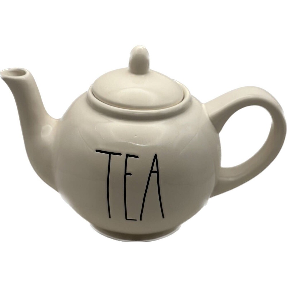 Rae Dunn White TEA Pot Artisan Collection By Magenta Home Tall Letters EUC